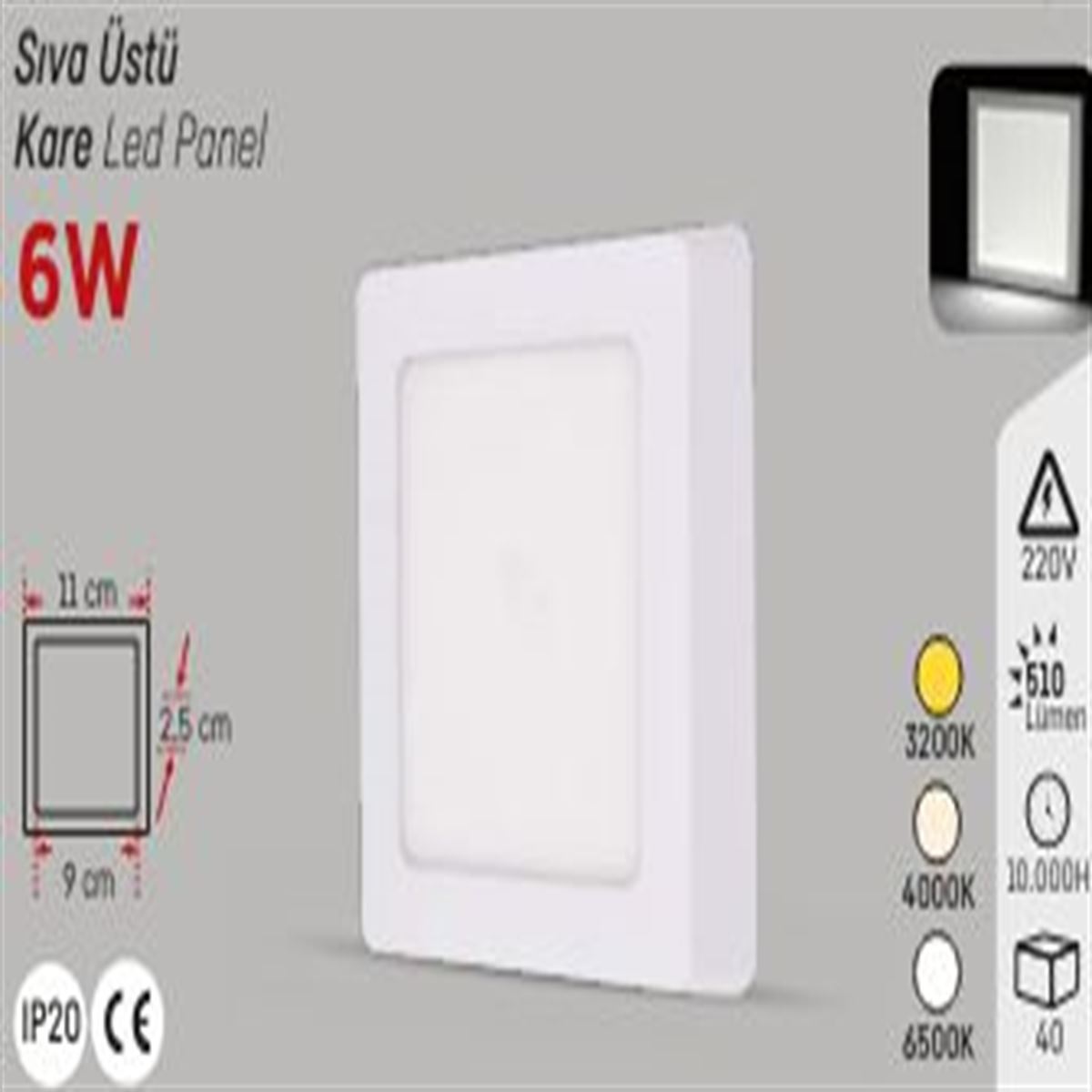 YCL EKO 6W.S.Ü.KARE PANEL BEYAZ 1